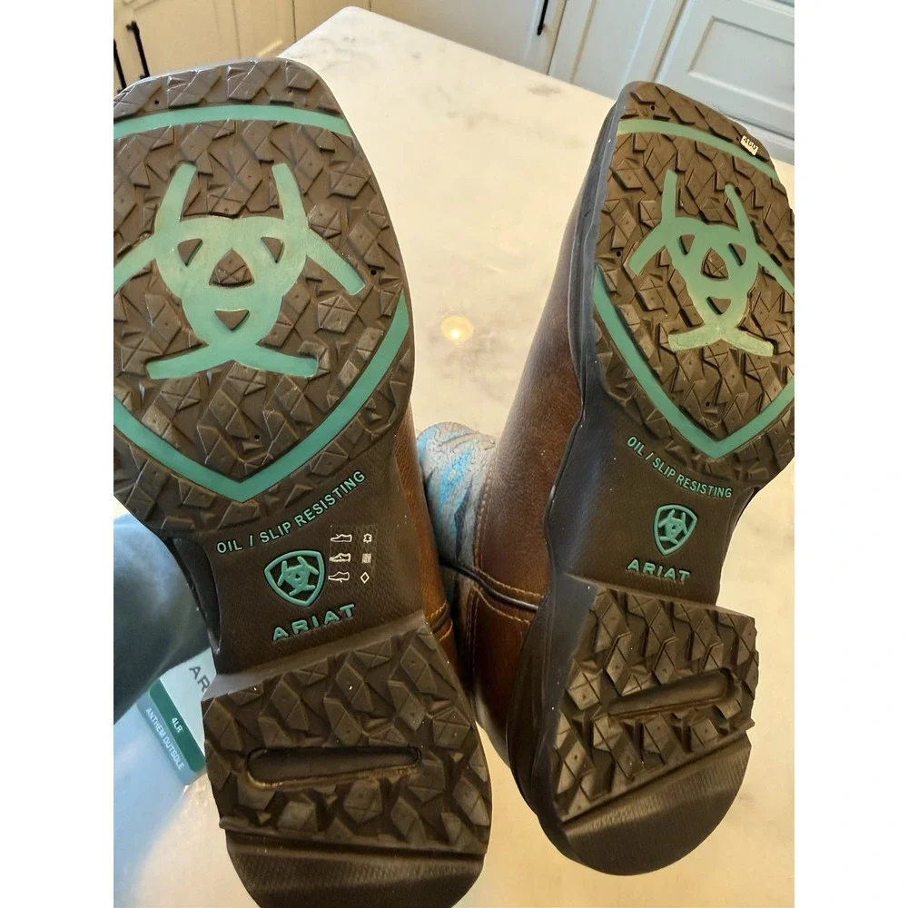 Ariat Anthem Shortie Savanna Boots Women 6 Dry Taupe Turquoise Aztec 10042576